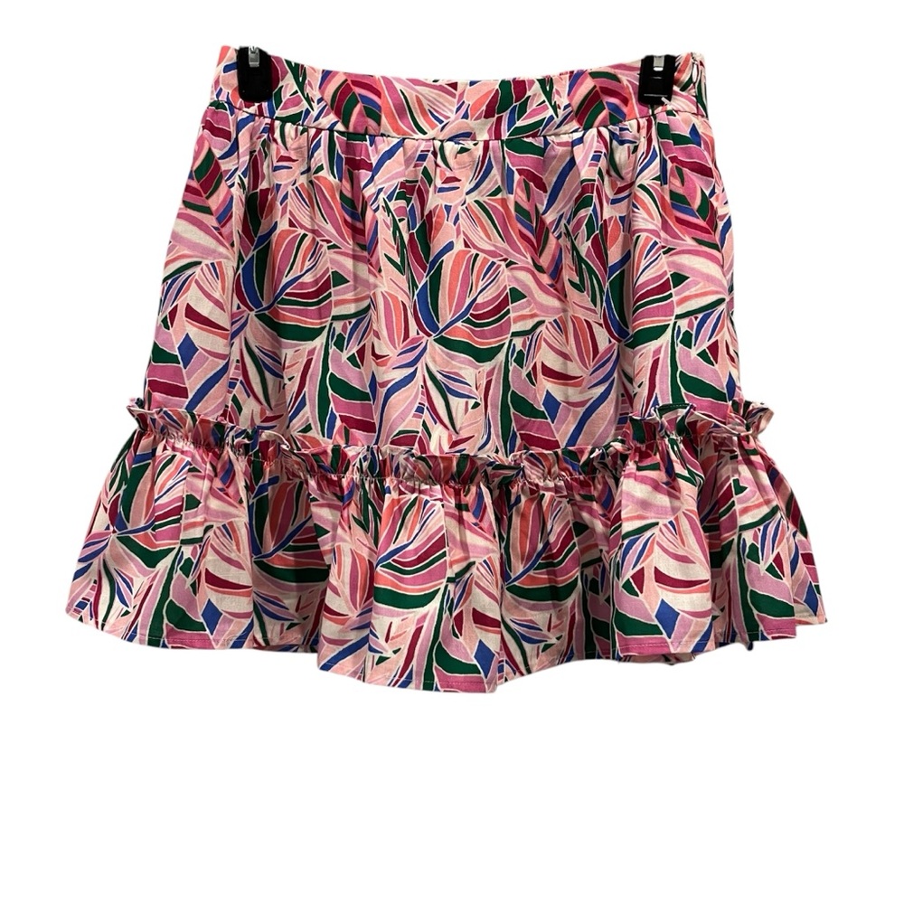 New Pink Lily Size L Ruffled Mini Skirt in Pink print.